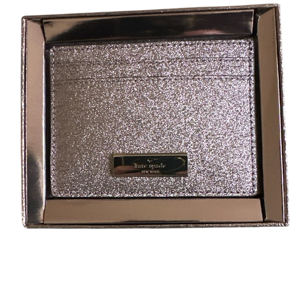 ⭐ Kate Spade Glitter Card Case – Kenzie Gilt Mix Silver Metallic
